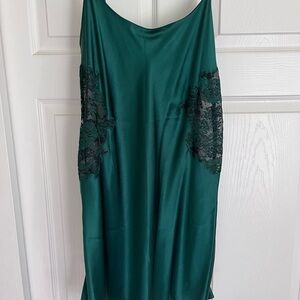 Natori Emerald Green Lace Slip Dress